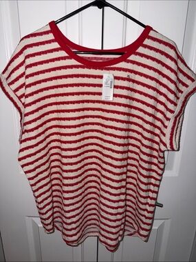 Maurices Red and Cream Striped Short Sleeve Top